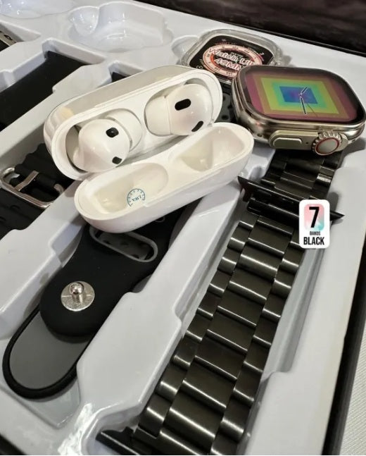 H20 Ultra Smartwatch 10 in 1 with 7 Straps, Silicone Case, Earbuds, and Full HD Display