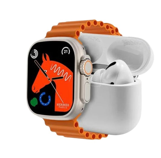 I20 Ultra Max Smart Watch 2.3 Inch Large Screen 10 in 1 Box with 7 Straps and AirPods 2
